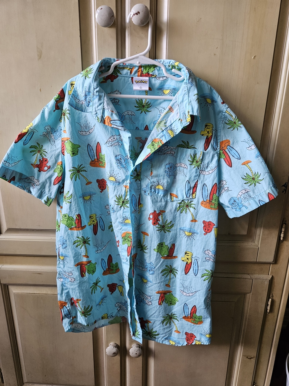 Boys's Light Blue Pokemon Tropical Print Short-Sleeve Shirt